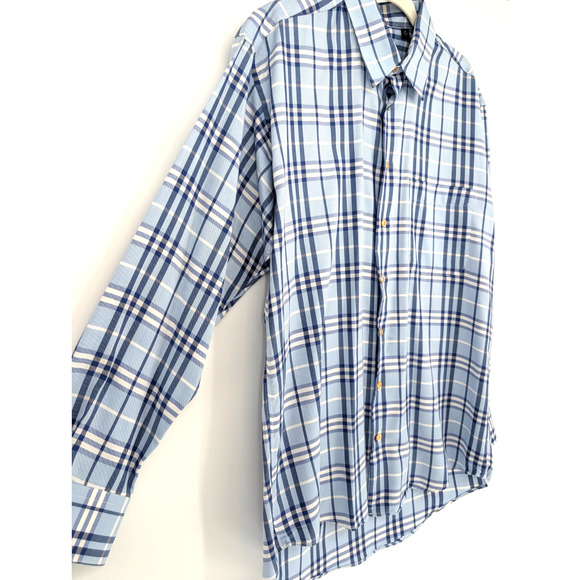 Authentic Burberry London Mens Blue Nova Check Plaid Cotton Button Down Shirt MD - Picture 3 of 10